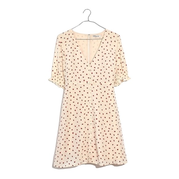 Madewell Silk Button Short Sleeve Size 14 Fresh Strawberries 🍓 Clover Dress - Picture 2 of 4
